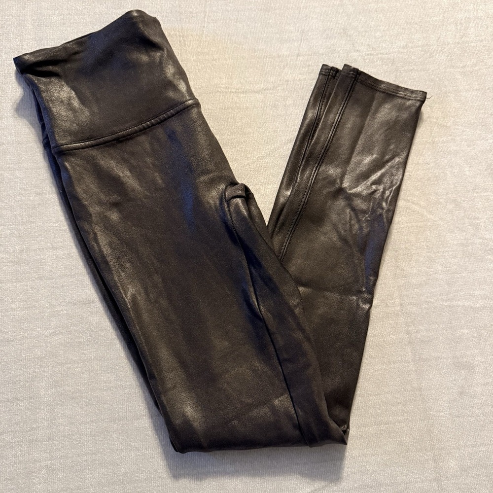 Spanx Faux Leather Leggings Womens M Black High Waist‎ Slim Fit Stretch Pants